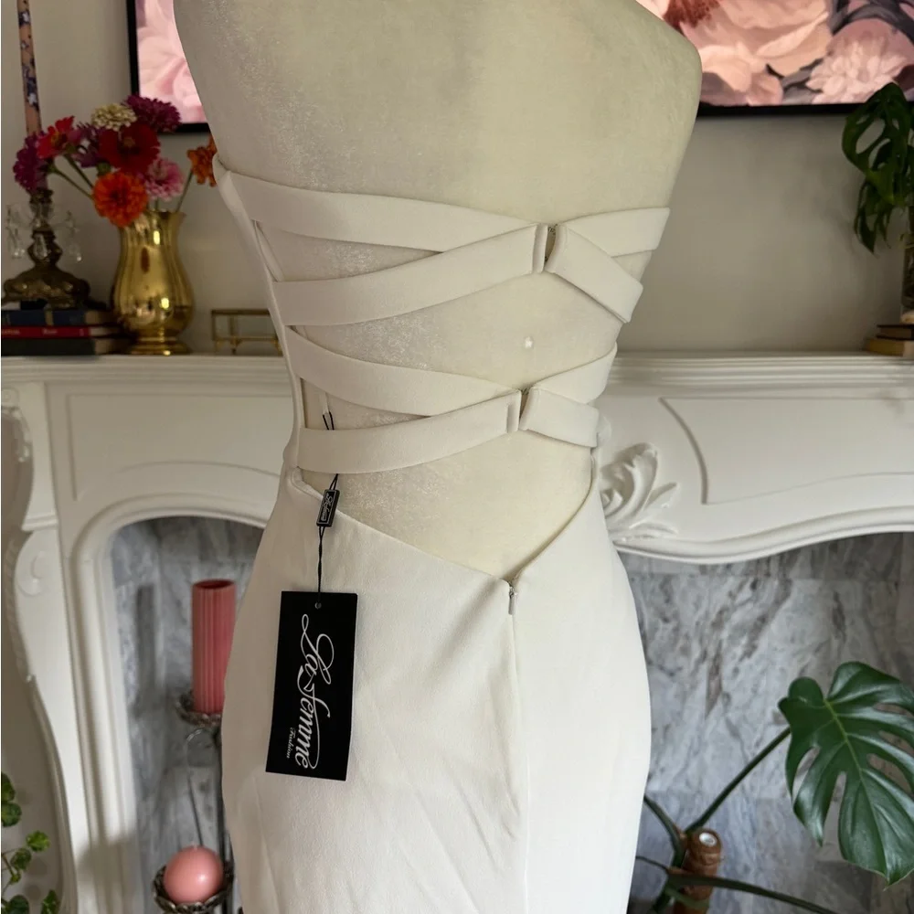 La Femme Strapless Evening Dress in White 27035